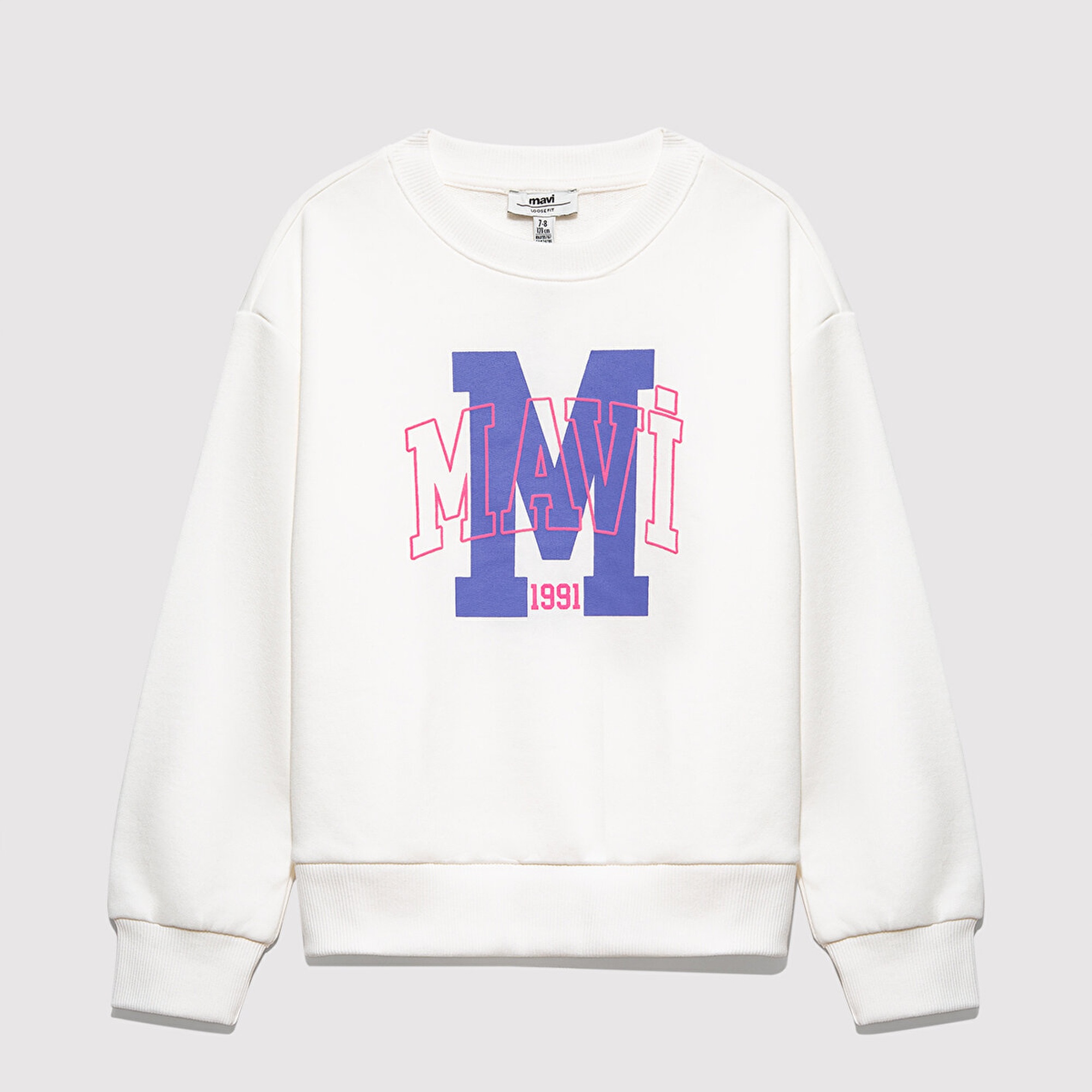 Mavi M Logo Baskılı Ekru Sweatshirt 7S10118-70057