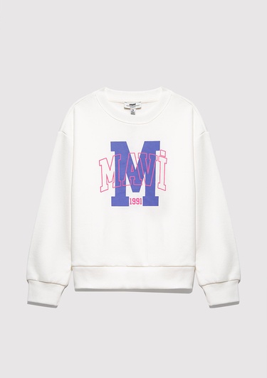  Mavi M Logo Baskılı Ekru Sweatshirt 7S10118-70057