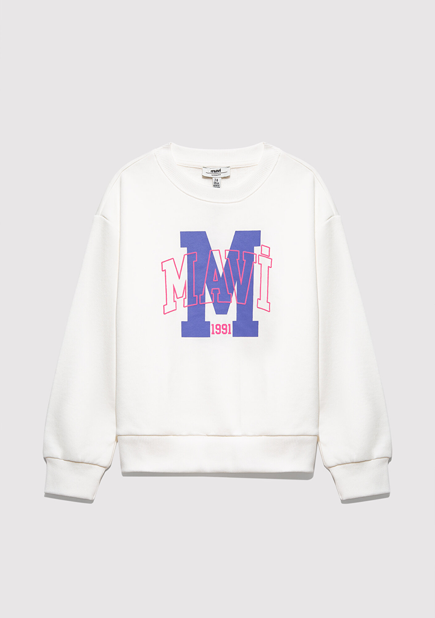  Mavi M Logo Baskılı Ekru Sweatshirt 7S10118-70057