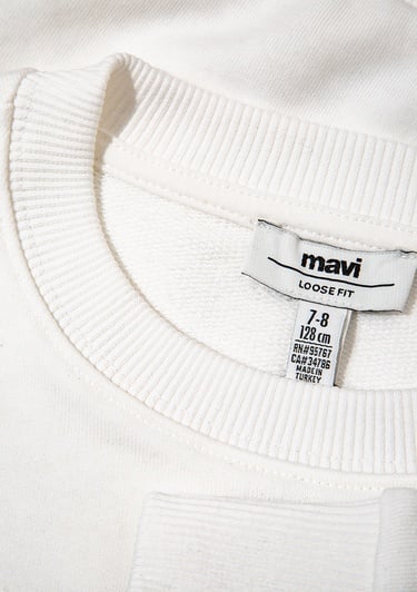  Mavi M Logo Baskılı Ekru Sweatshirt 7S10118-70057