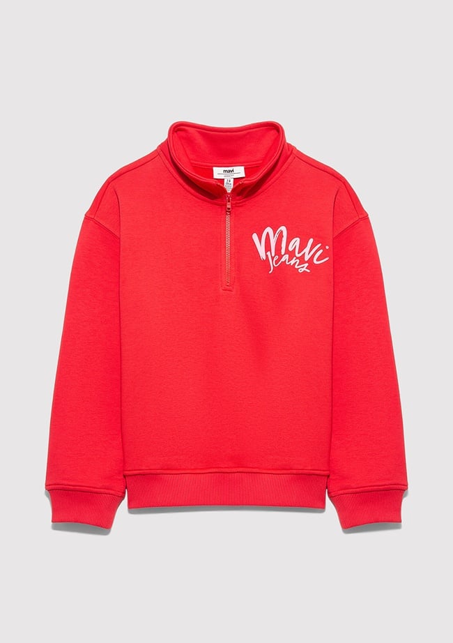  Mavi Yarı Fermuarlı Kırmızı Sweatshirt 7S10175-70478