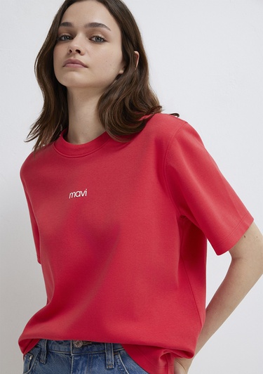  Mavi Mavi Logo Baskılı Kırmızı Tişört Regular Fit / Normal Kesim 1612829-30742