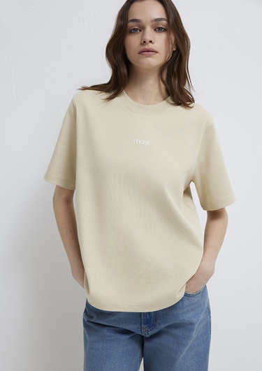  Mavi Mavi Logo Baskılı Bej Tişört Regular Fit / Normal Kesim 1612829-70325