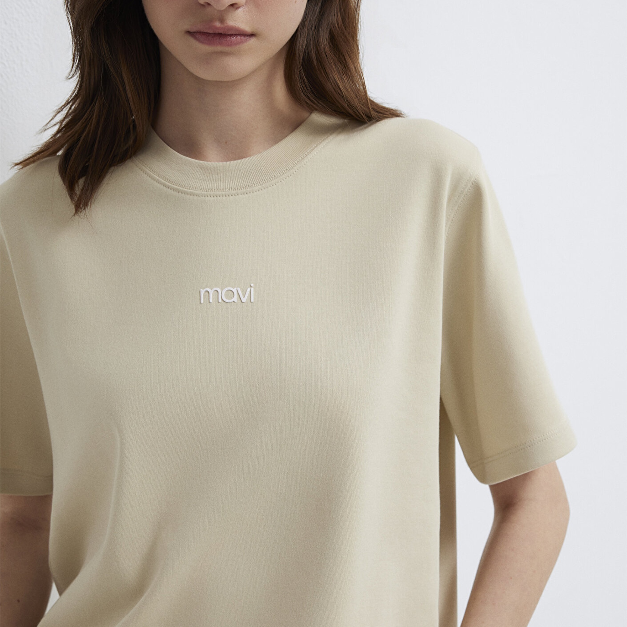 Mavi Mavi Logo Baskılı Bej Tişört Regular Fit / Normal Kesim 1612829-70325