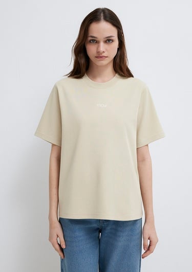  Mavi Mavi Logo Baskılı Bej Tişört Regular Fit / Normal Kesim 1612829-70325