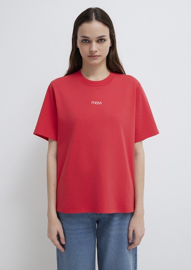  Mavi Mavi Logo Baskılı Kırmızı Tişört Regular Fit / Normal Kesim 1612829-30742