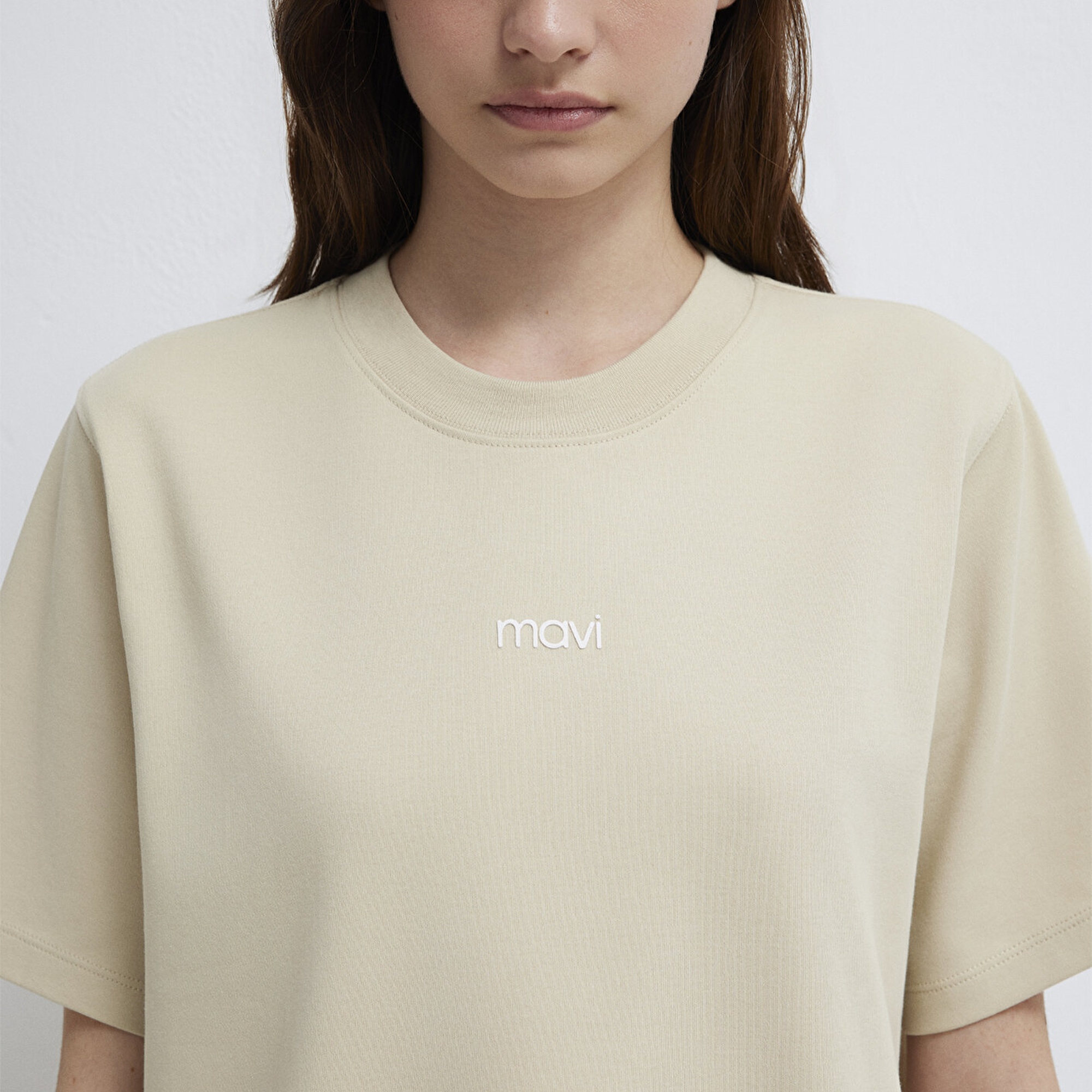 Mavi Mavi Logo Baskılı Bej Tişört Regular Fit / Normal Kesim 1612829-70325