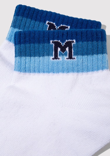  Mavi M Baskılı Beyaz Patik Çorap 1913778-20454