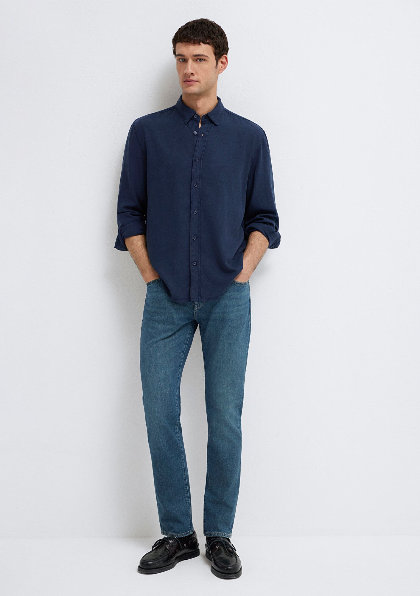 Mavi Keten Karışımlı Lacivert Tencel TM Liyosel Gömlek Regular Fit / Normal Kesim 0211482-70490