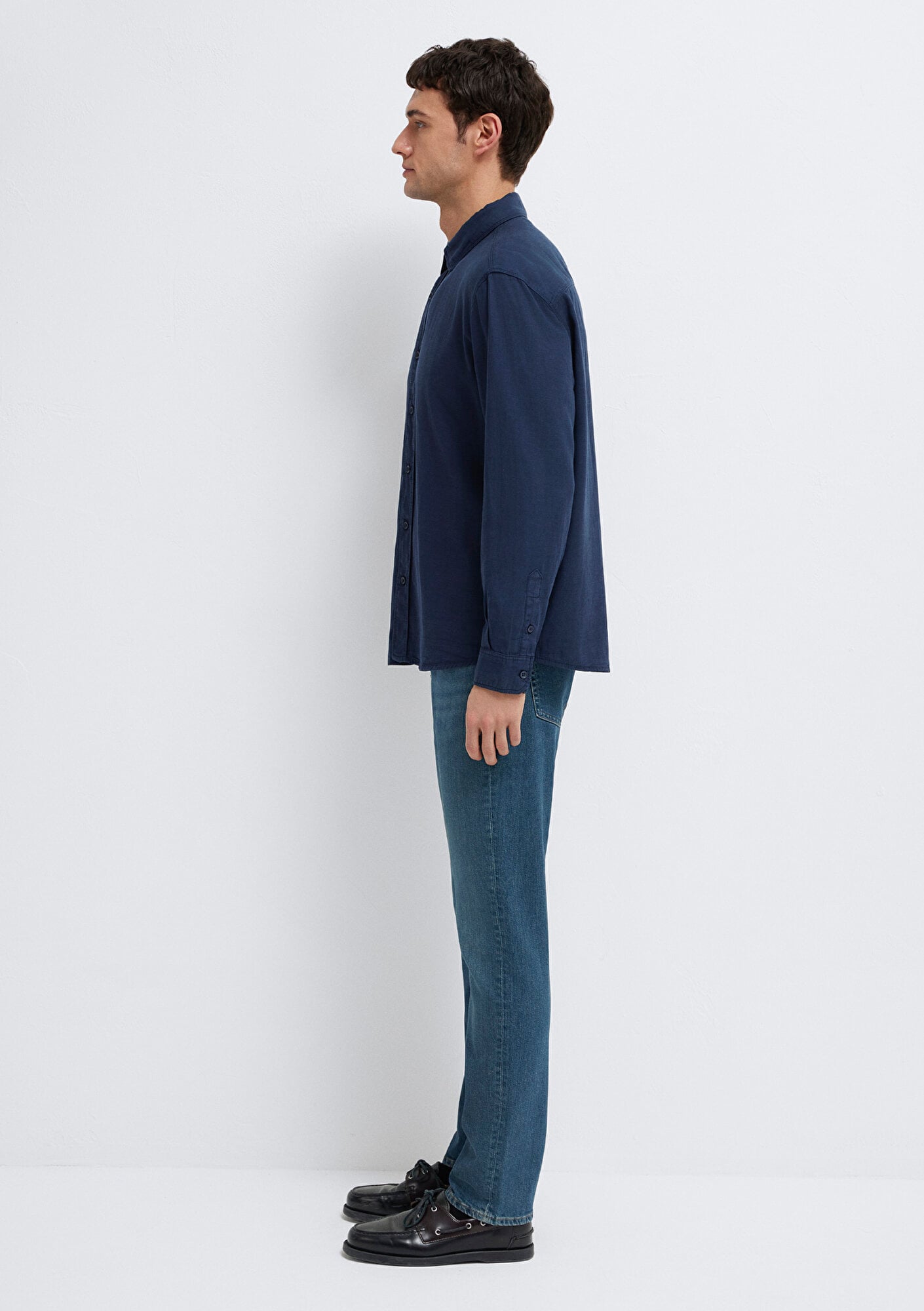 Mavi Keten Karışımlı Lacivert Tencel TM Liyosel Gömlek Regular Fit / Normal Kesim 0211482-70490