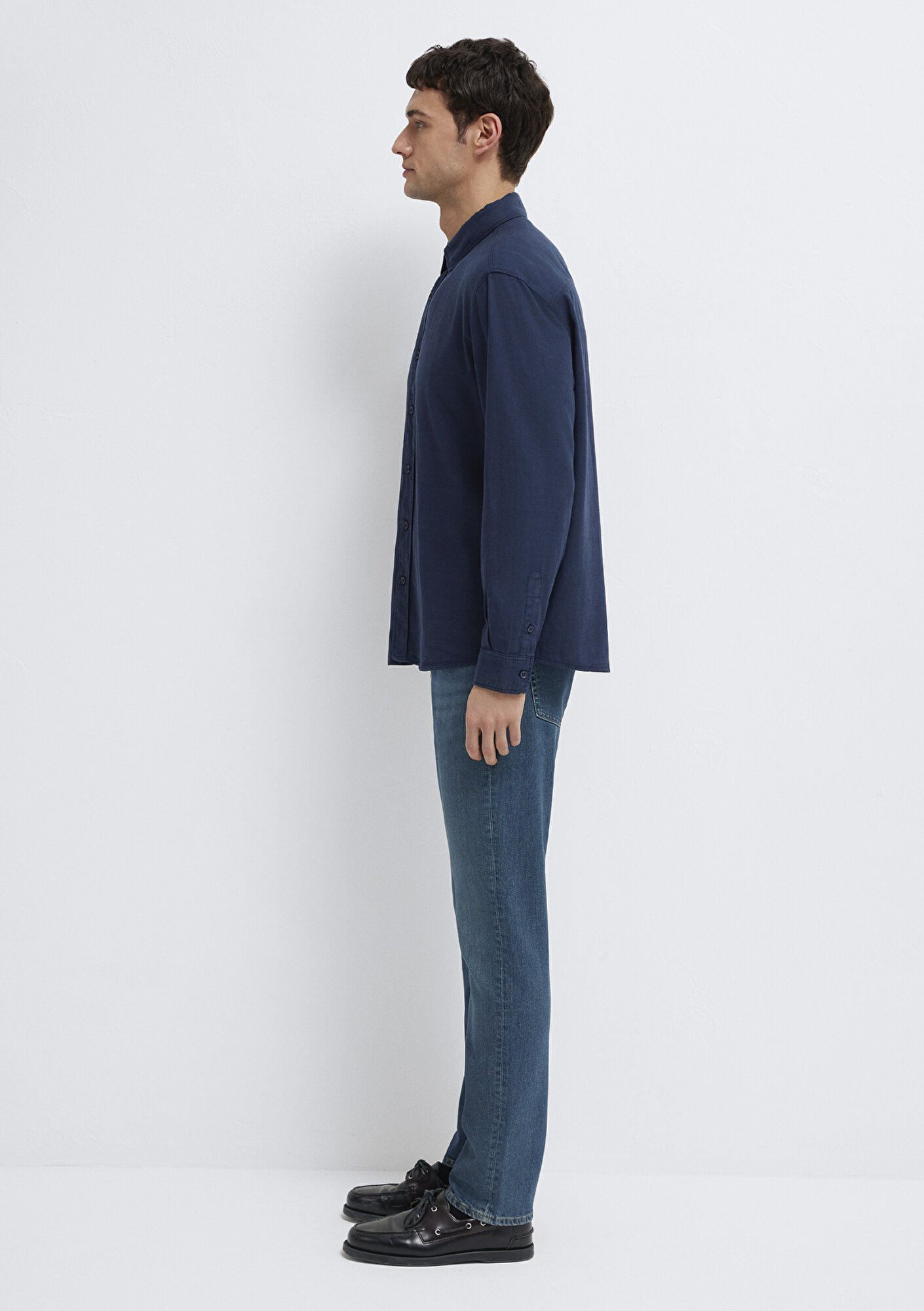  Mavi Keten Karışımlı Lacivert Tencel TM Liyosel Gömlek Regular Fit / Normal Kesim 0211482-70490