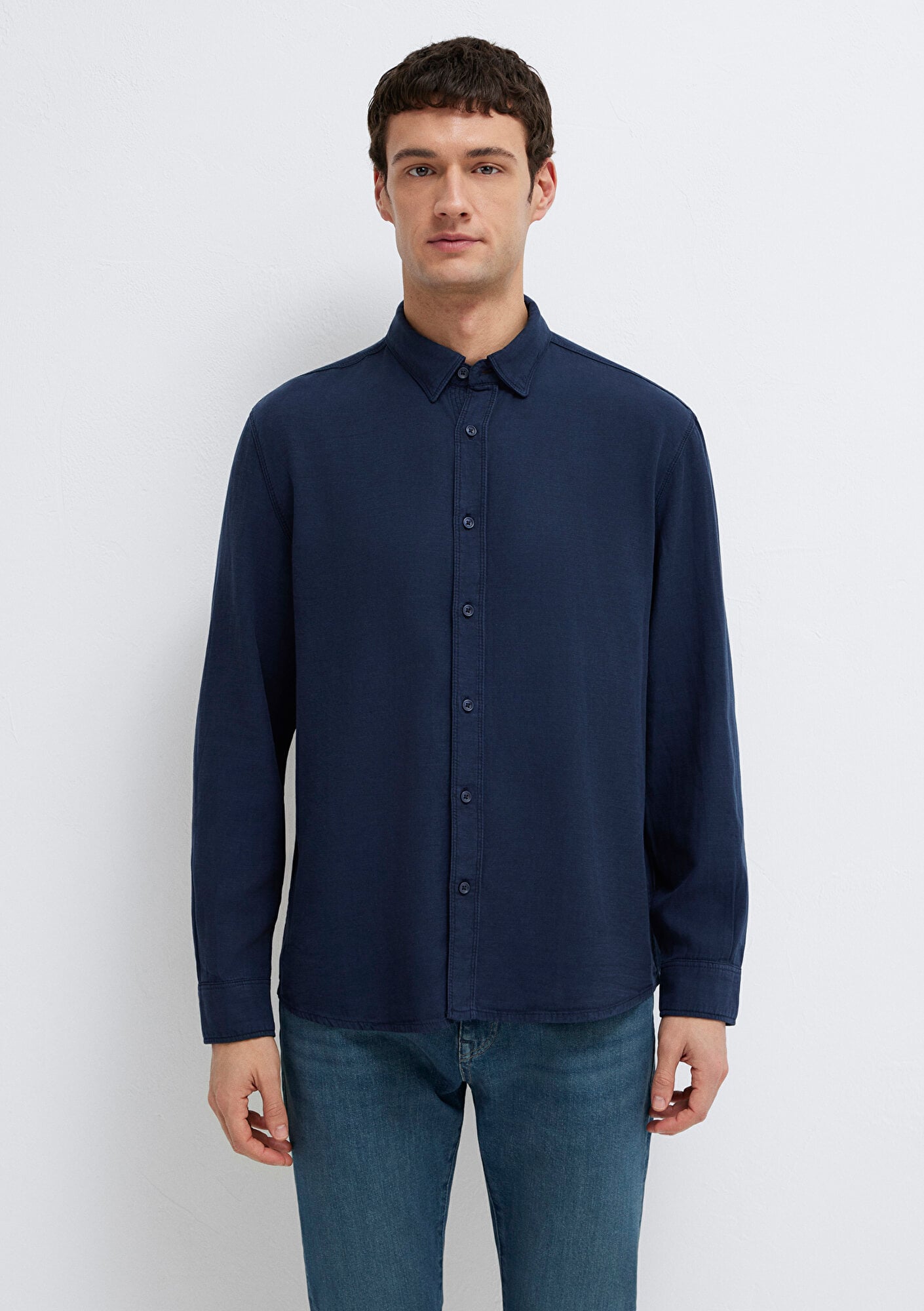 Mavi Keten Karışımlı Lacivert Tencel TM Liyosel Gömlek Regular Fit / Normal Kesim 0211482-70490