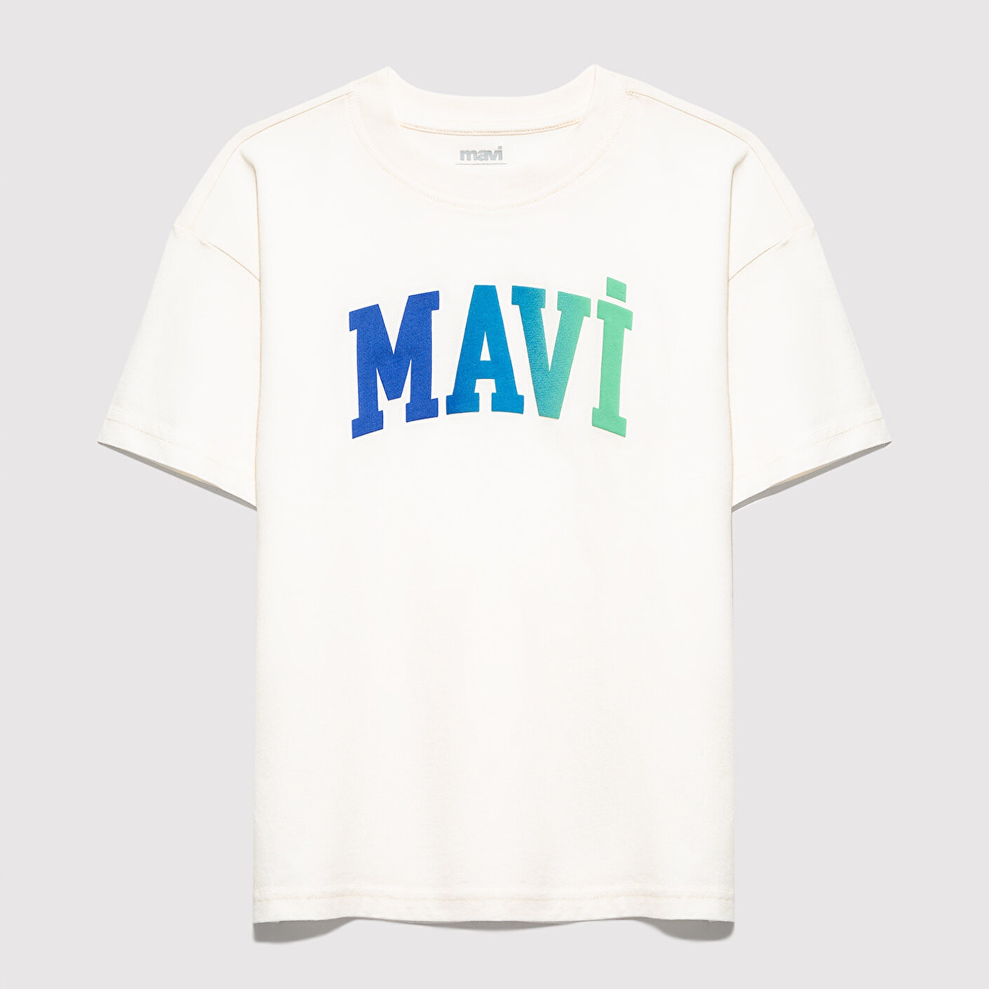 Mavi Mavi Logo Baskılı Ekru Tişört Loose Fit / Bol Rahat Kesim 6610440-70057