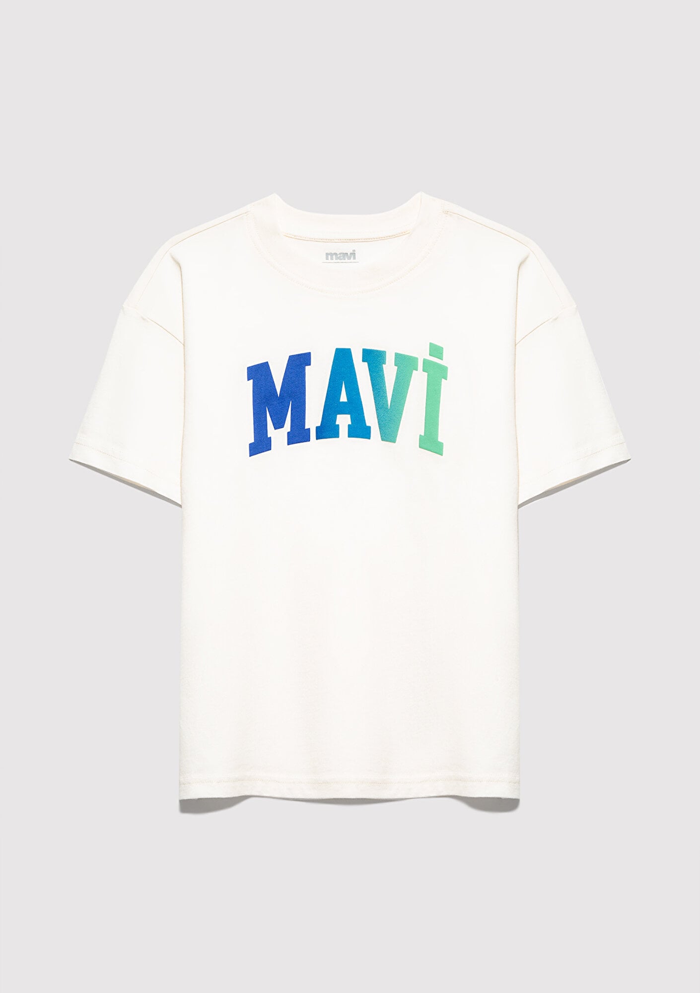  Mavi Mavi Logo Baskılı Ekru Tişört Loose Fit / Bol Rahat Kesim 6610440-70057