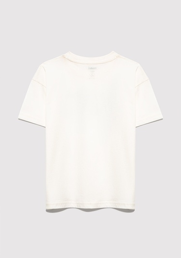  Mavi Mavi Logo Baskılı Ekru Tişört Loose Fit / Bol Rahat Kesim 6610440-70057