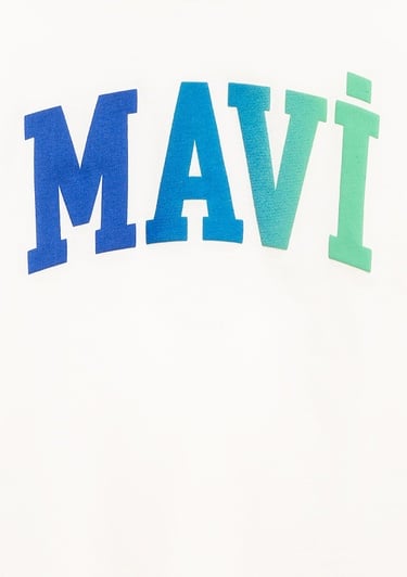  Mavi Mavi Logo Baskılı Ekru Tişört Loose Fit / Bol Rahat Kesim 6610440-70057