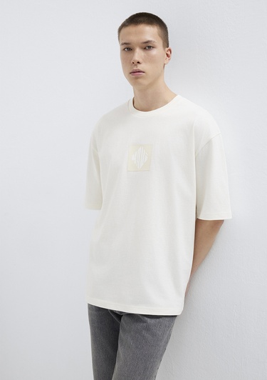  Mavi Mavi Logo Baskılı Ekru Tişört Relaxed Fit / Rahat Kesim 0613148-70057