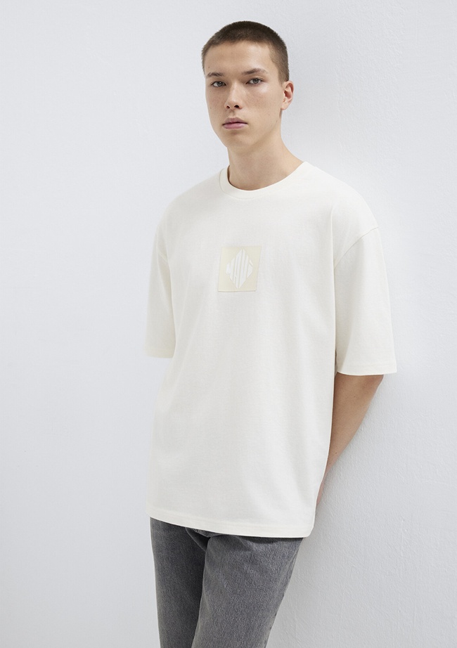  Mavi Mavi Logo Baskılı Ekru Tişört Relaxed Fit / Rahat Kesim 0613148-70057