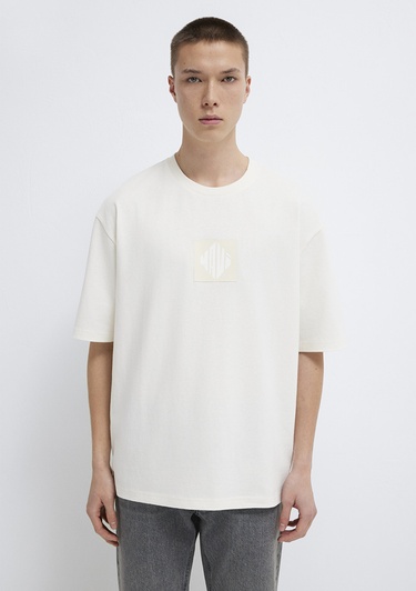  Mavi Mavi Logo Baskılı Ekru Tişört Relaxed Fit / Rahat Kesim 0613148-70057