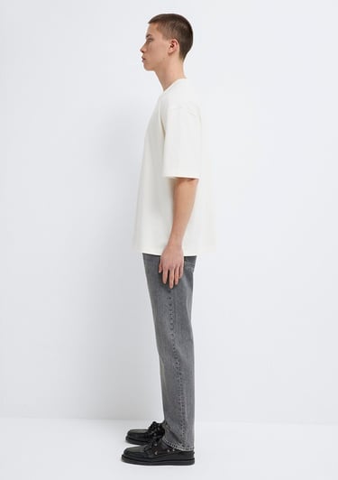 Mavi Mavi Logo Baskılı Ekru Tişört Relaxed Fit / Rahat Kesim 0613148-70057