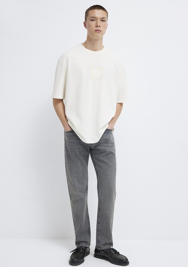  Mavi Mavi Logo Baskılı Ekru Tişört Relaxed Fit / Rahat Kesim 0613148-70057