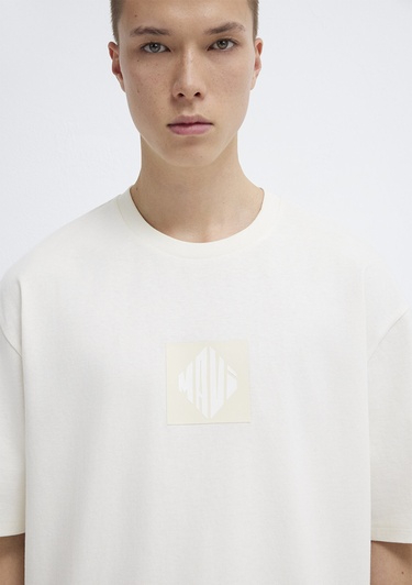  Mavi Mavi Logo Baskılı Ekru Tişört Relaxed Fit / Rahat Kesim 0613148-70057