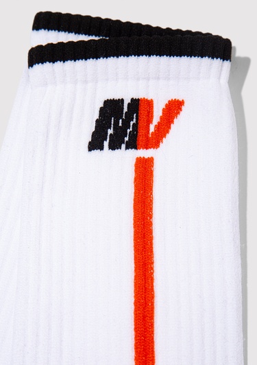  Mavi MV Baskılı Beyaz Soket Çorap 0911746-602