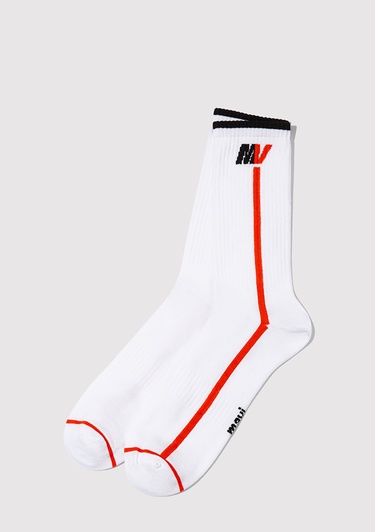  Mavi MV Baskılı Beyaz Soket Çorap 0911746-602