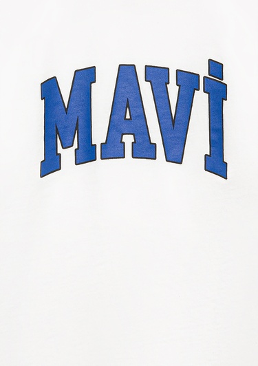  Mavi Mavi Logo Baskılı Ekru Tişört Loose Fit / Bol Rahat Kesim 6610418-70057