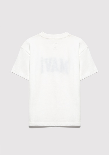  Mavi Mavi Logo Baskılı Ekru Tişört Loose Fit / Bol Rahat Kesim 6610418-70057