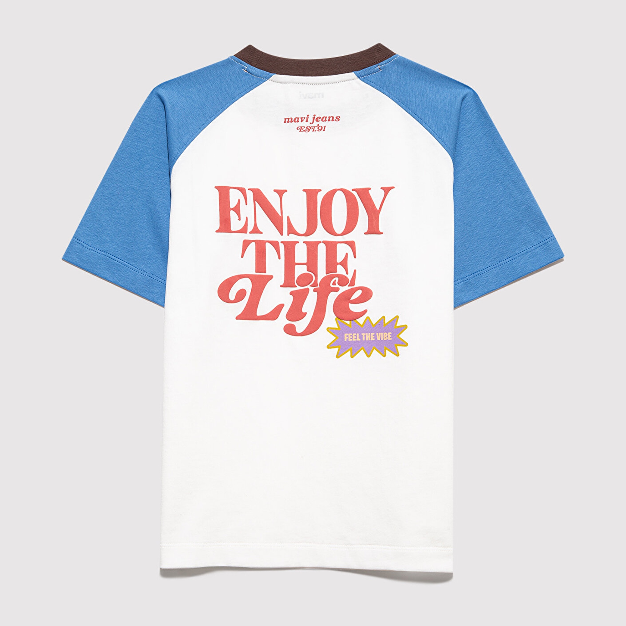 Mavi Baskılı Ekru Tişört Loose Fit / Bol Rahat Kesim 6610410-70057