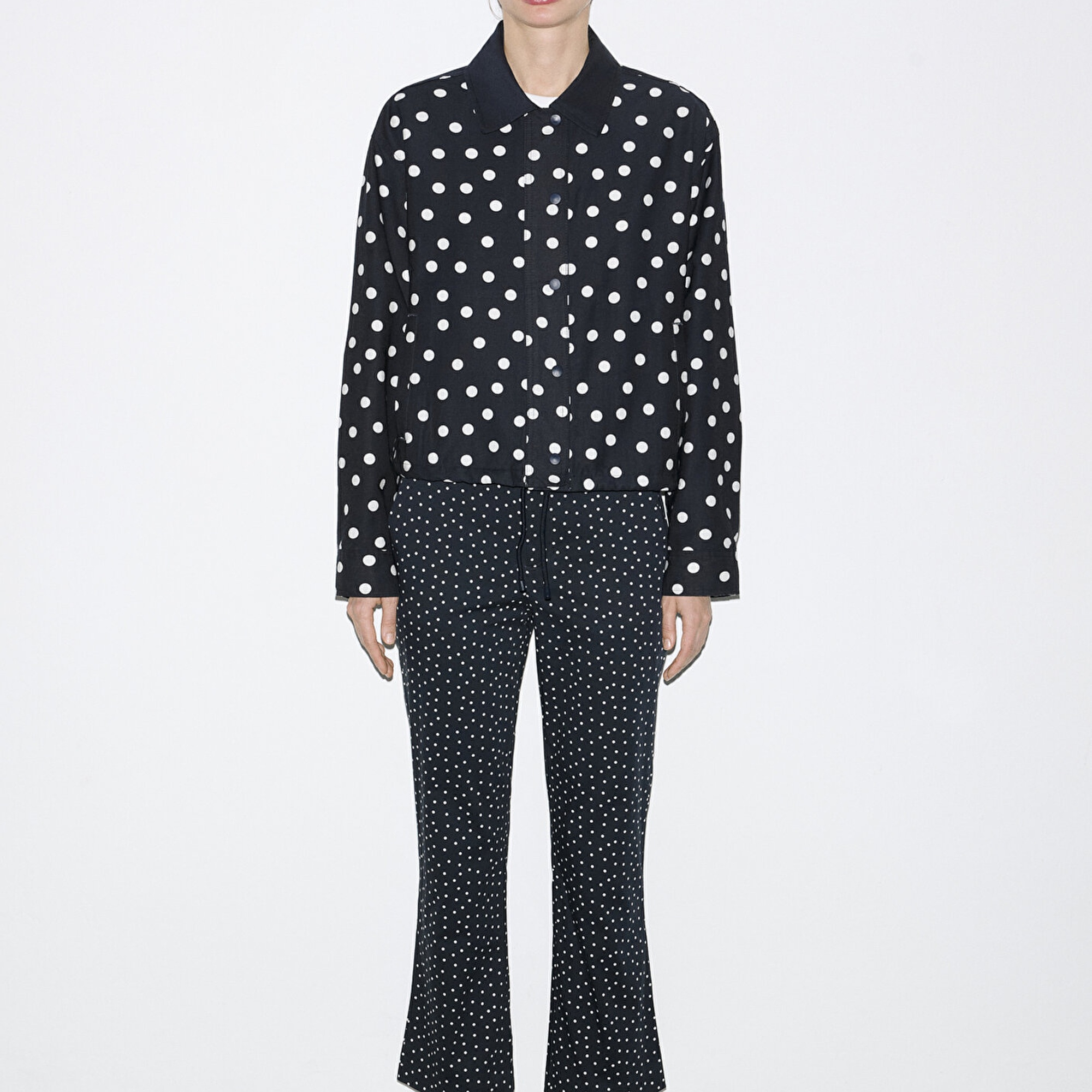 Mavi Puantiyeli Lacivert İnce Ceket Oversize / Geniş Kesim 1211514-91574