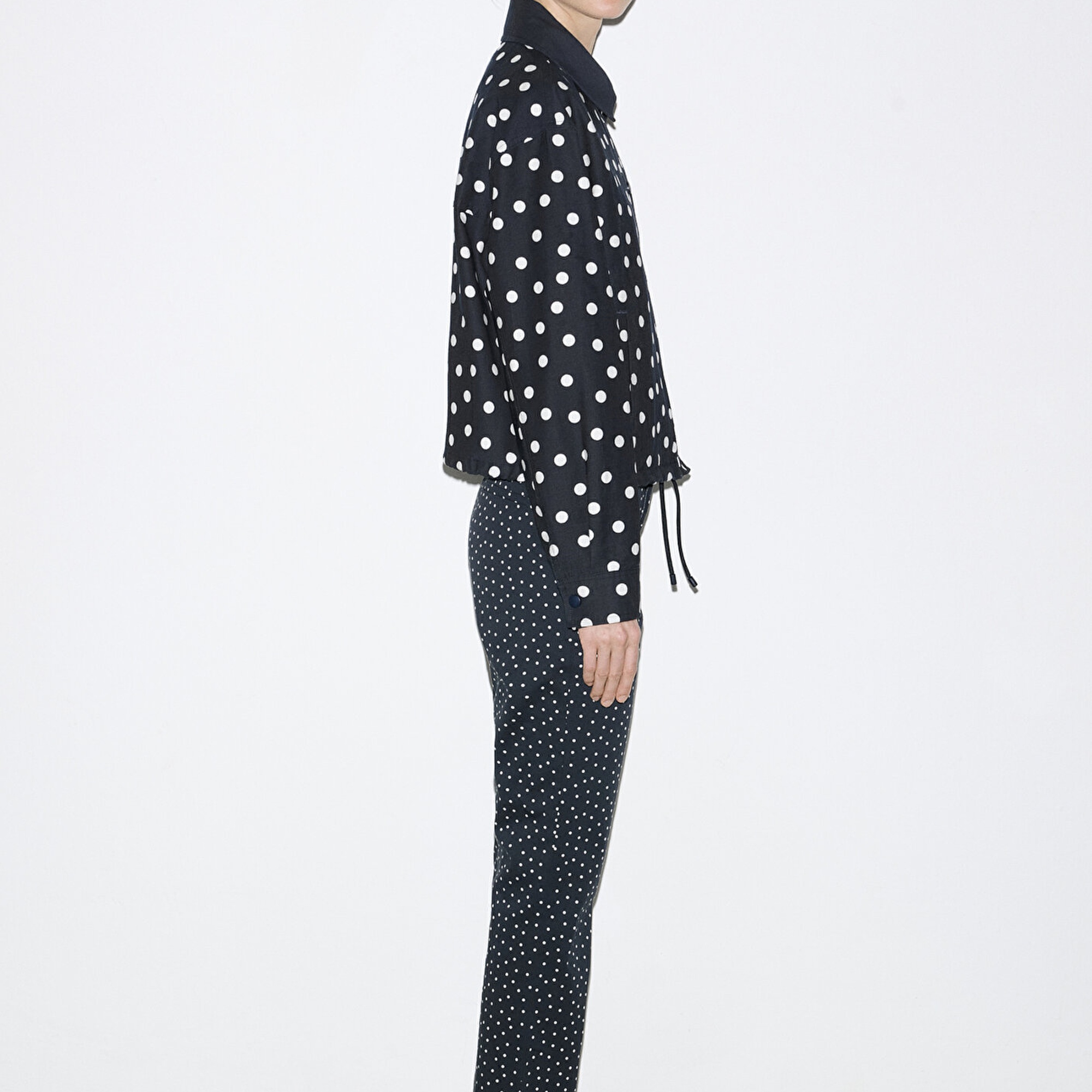 Mavi Puantiyeli Lacivert İnce Ceket Oversize / Geniş Kesim 1211514-91574