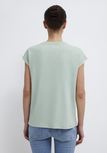  Mavi V Yaka Yeşil Basic Tişört Loose Fit / Bol Rahat Kesim 1600961-71780