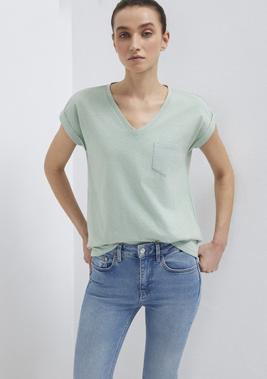  Mavi V Yaka Yeşil Basic Tişört Loose Fit / Bol Rahat Kesim 1600961-71780