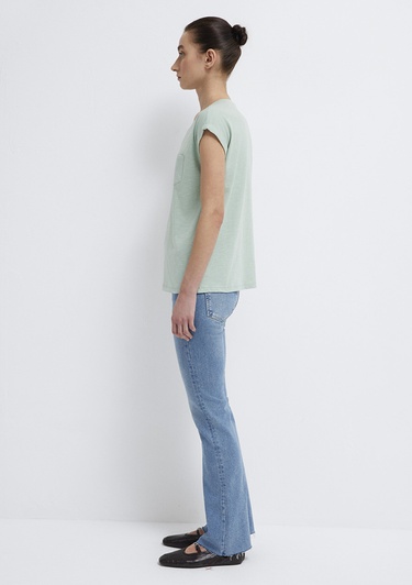  Mavi V Yaka Yeşil Basic Tişört Loose Fit / Bol Rahat Kesim 1600961-71780