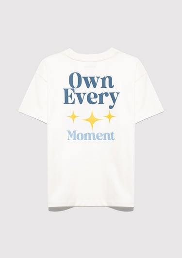  Mavi Baskılı Ekru Tişört Loose Fit / Bol Rahat Kesim 6610399-70057