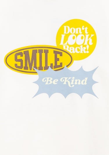  Mavi Baskılı Ekru Tişört Loose Fit / Bol Rahat Kesim 6610399-70057