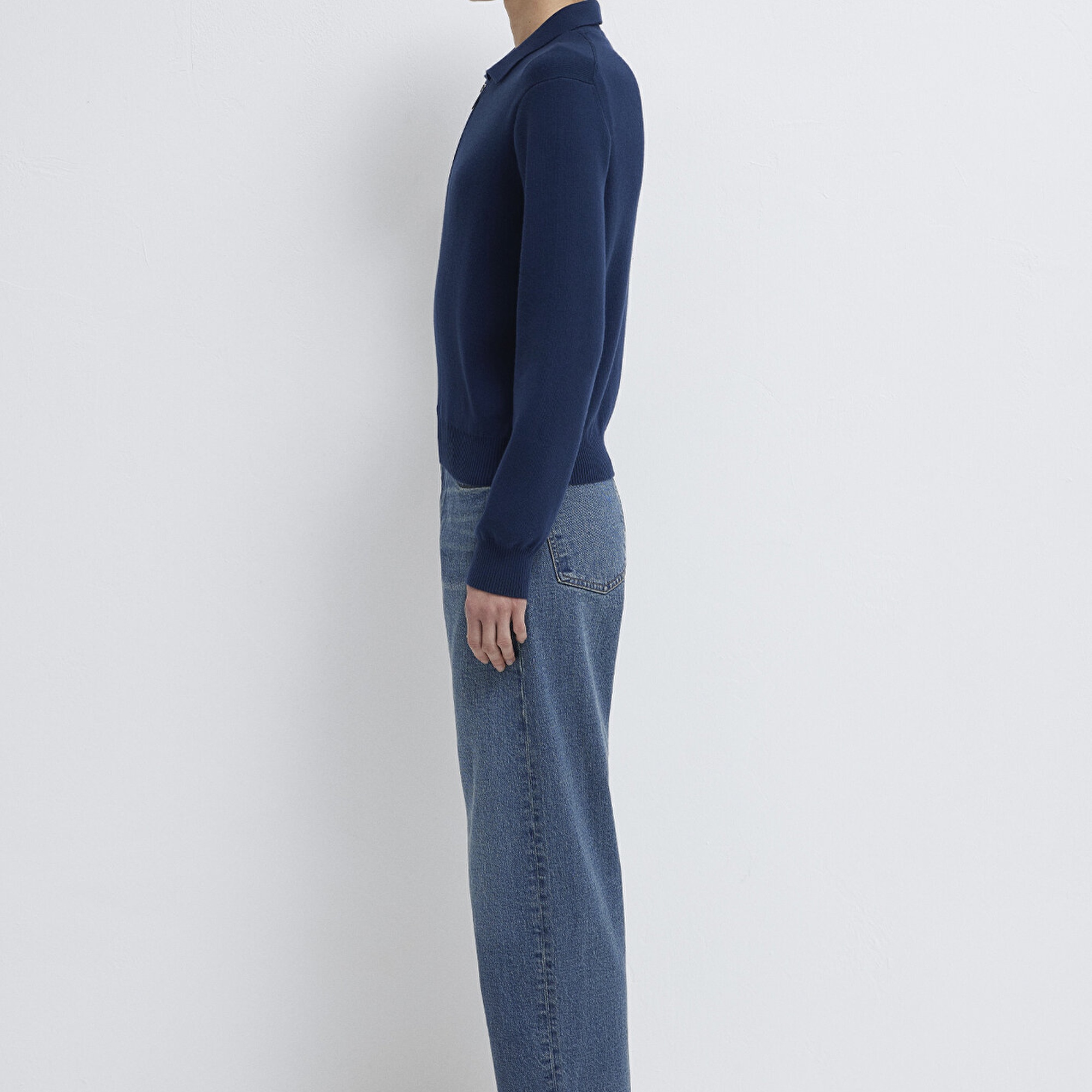 Mavi Lacivert Yarı Fermuarlı Triko Polo 1710842-70497