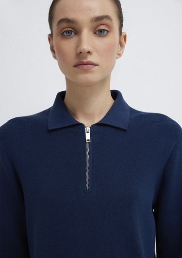  Mavi Lacivert Yarı Fermuarlı Triko Polo 1710842-70497