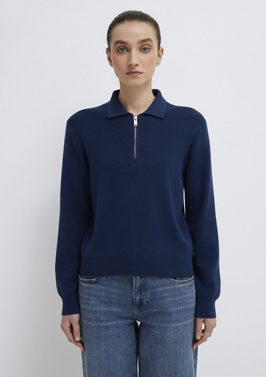  Mavi Lacivert Yarı Fermuarlı Triko Polo 1710842-70497