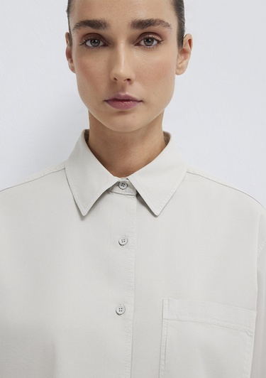  Mavi Cepli Gri Gömlek Loose Fit / Bol Rahat Kesim 1211385-80618