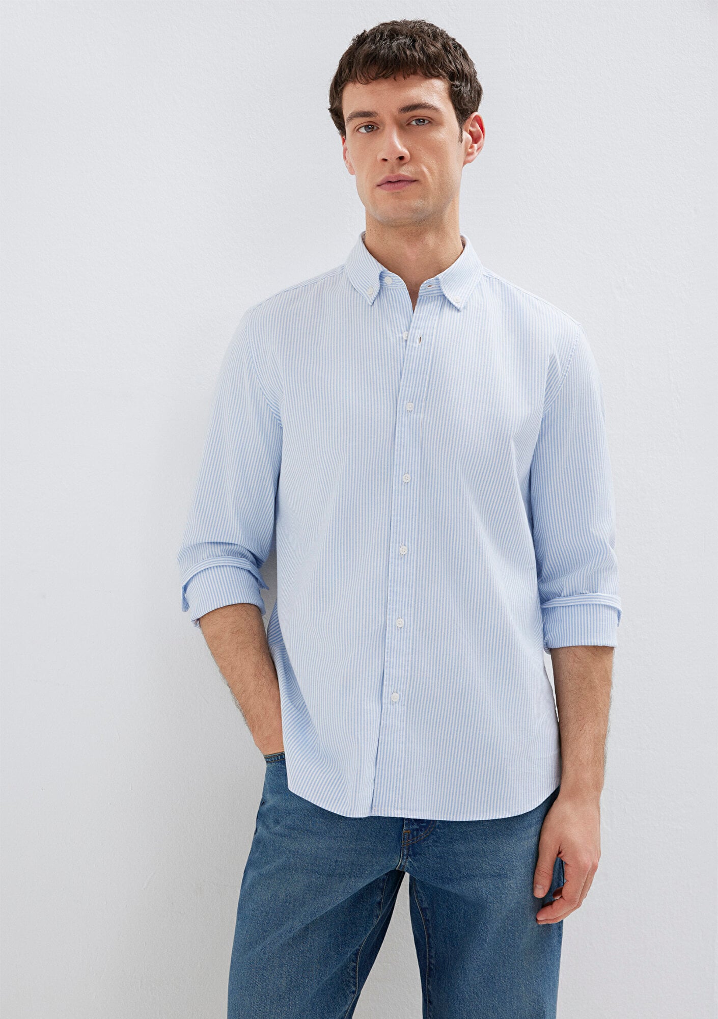 Mavi Çizgili Mavi Gömlek Slim Fit / Dar Kesim 0211916-91471