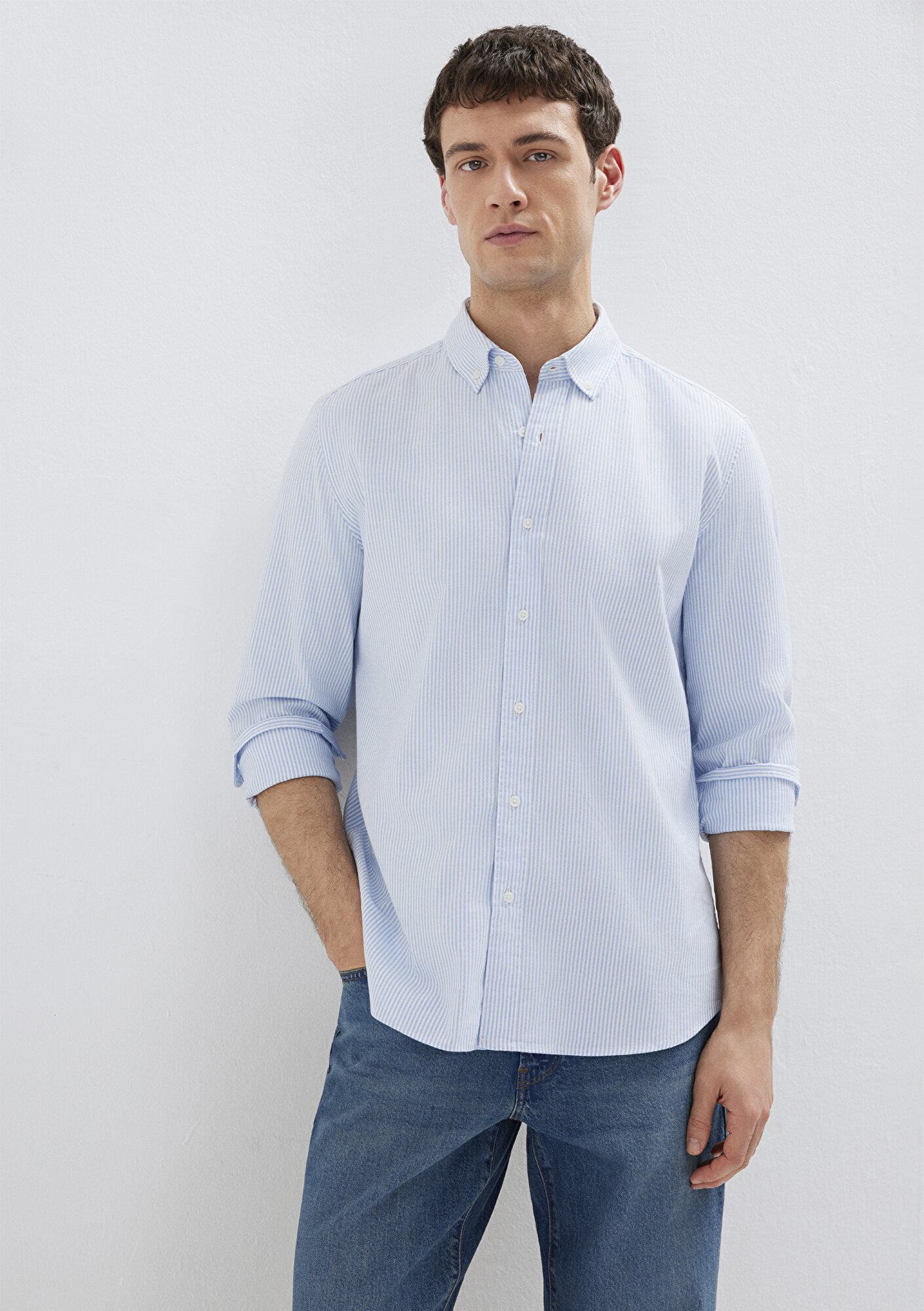  Mavi Çizgili Mavi Gömlek Slim Fit / Dar Kesim 0211916-91471