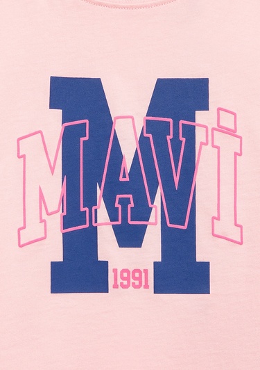  Mavi M Logo Baskılı Pembe Tişört Loose Fit / Bol Rahat Kesim 7610390-71007