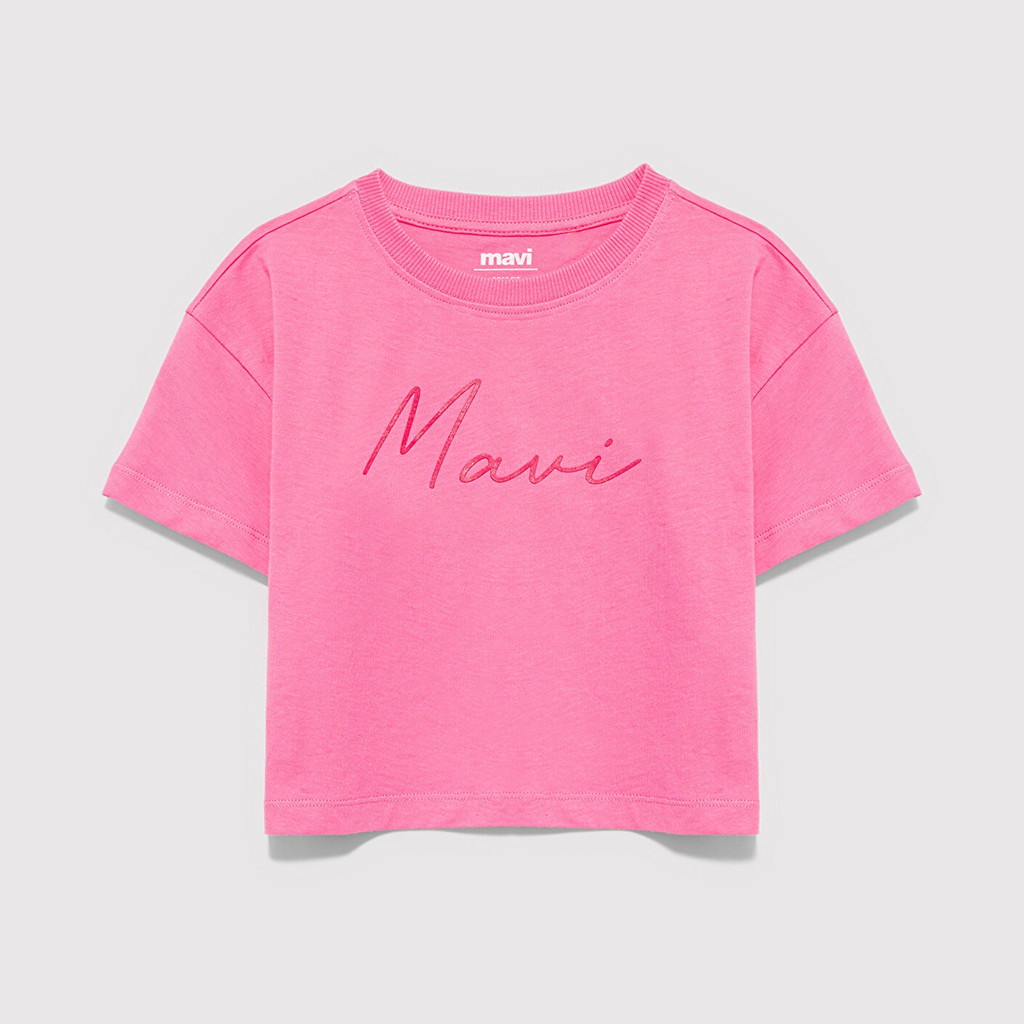 Mavi Mavi Logo Baskılı Pembe Tişört Loose Fit / Bol Rahat Kesim 7610181-91355