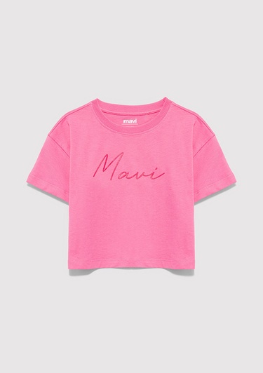  Mavi Mavi Logo Baskılı Pembe Tişört Loose Fit / Bol Rahat Kesim 7610181-91355