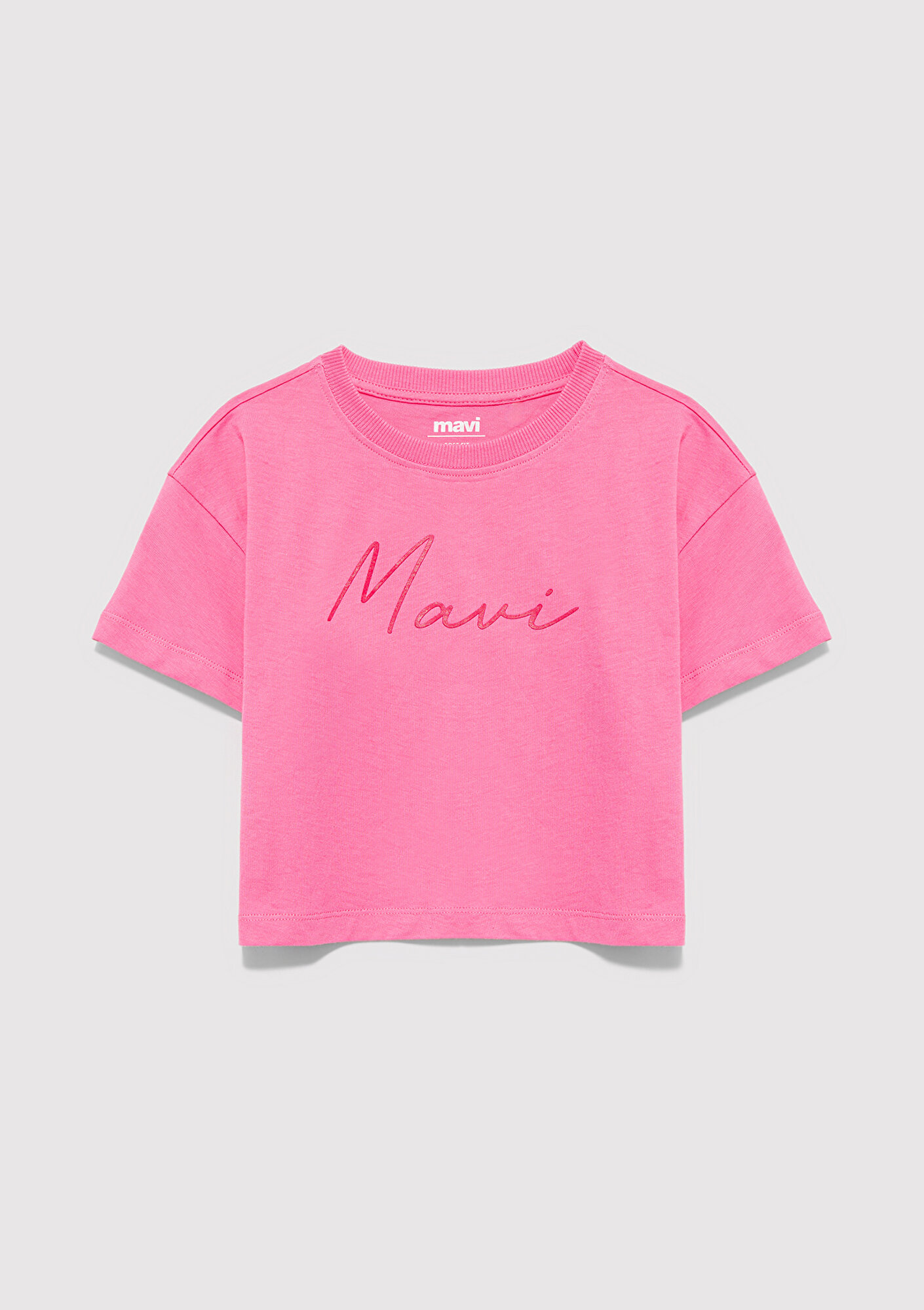  Mavi Mavi Logo Baskılı Pembe Tişört Loose Fit / Bol Rahat Kesim 7610181-91355