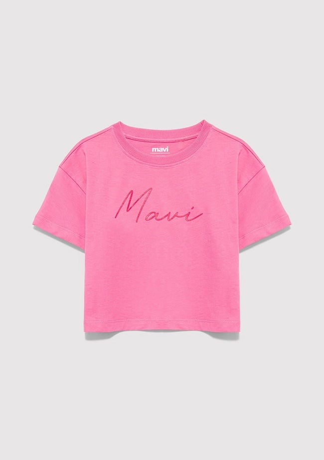  Mavi Mavi Logo Baskılı Pembe Tişört Loose Fit / Bol Rahat Kesim 7610181-91355