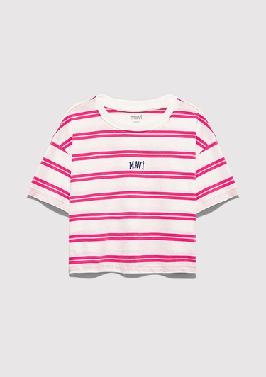  Mavi Mavi Logo Baskılı Ekru Tişört Loose Fit / Bol Rahat Kesim 7610387-91358